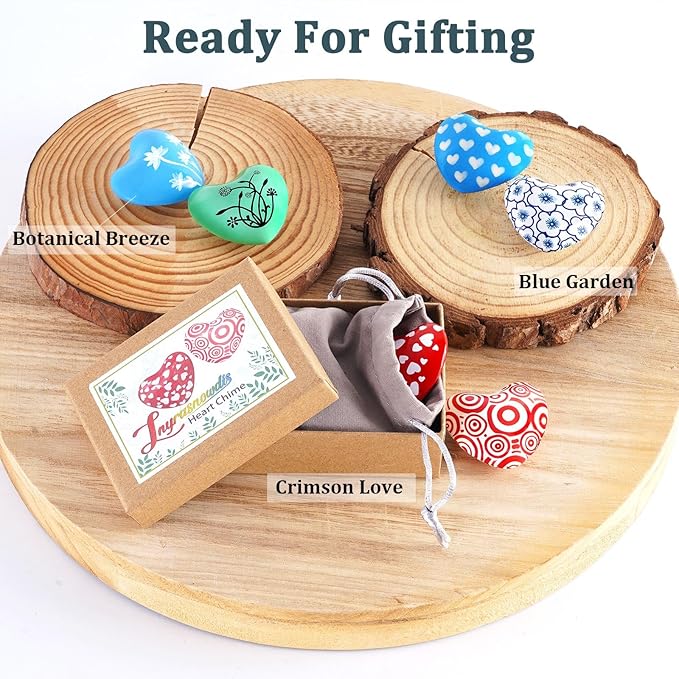 Blue Garden Heart Chimes, 2 Pack Handheld Stainless Steel Heart Bells with Hand-Painted Designs, Portable Stress Relief Chime, Valentine’s Day Gift for Her