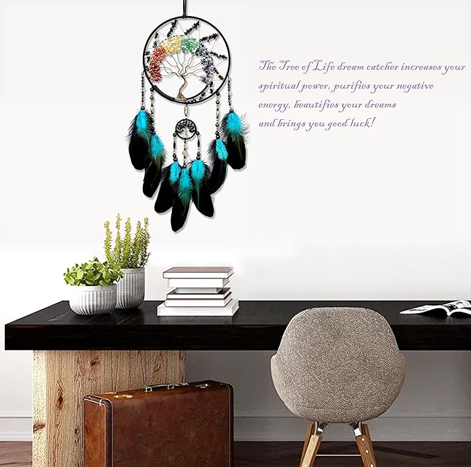7 Chakras Dream Catchers, Tree of Life Dream Catchers Wall Decor, Rainbow Healing Crystal Stone Dreamcatcher for Bedroom Home Decor, Adults Boys Girls Festival Blessing Gift (7 Color Tree of Life)