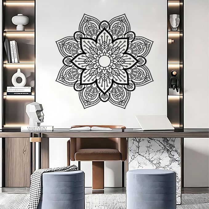BIANGING Metal Mandala Flower Wall Art, Large Metal Round Mandala Wall Decor, Lotus Flower Wall Decor, Modern Farmhouse Wall Art for Living Room, Bedroom, Office and Yoga Room (Gold, 19"x19"/47x47cm)