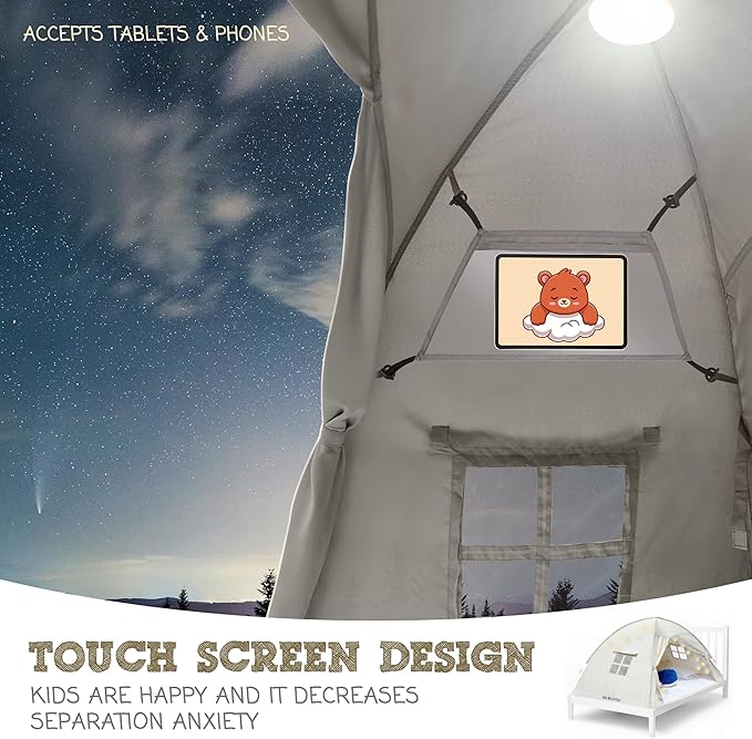 Beige Full Bed Tent for Kids Indoor Fort - Magical Dream Tents for Boys Pop Up Toddler Bed Canopy for Girls Bunk Bed Tent for Top Bunk - Sensory Sleep Pod for Kids Educational