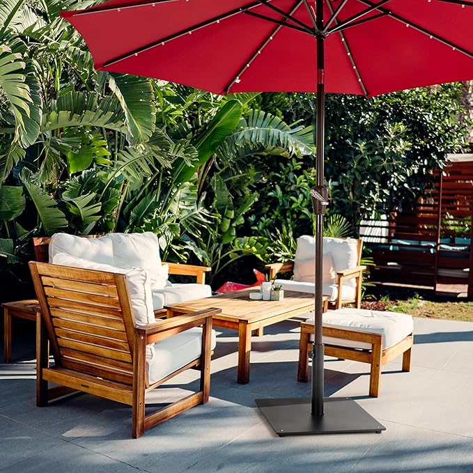 Giantex Square Umbrella Base, 36 LBS Steel Heavy Duty Patio Market Umbrella Stand with 2 Adapters, 20 Inch Outdoor Plate Stand with Adjustable Foot, Suitable for Backyard, Deck, Poolside, Patio