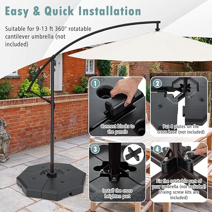 Tangkula 4 Piece 350 lbs Patio Umbrella Base, Octagon Shaped Water & Sand Filled Outdoor Weighted Umbrella Base Plate, 41" x 41" Umbrella Stand for Cantilever Offset Large Umbrella