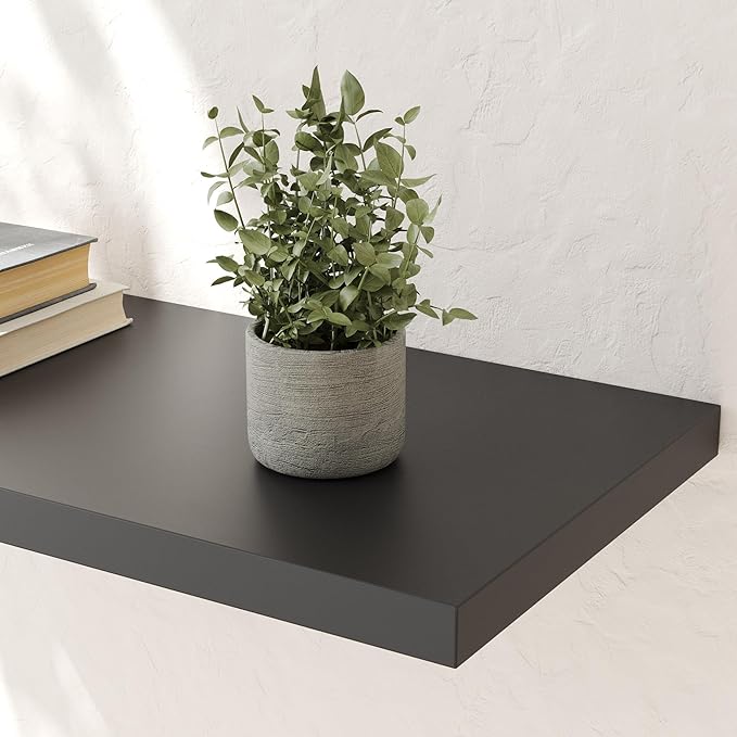 Wall Shelf Set of 2, Black Floating Shelves 24 in W x 10 in D x 1 in H, Wooden Floating Wall Shelf with Invisible Brackets for Living Room/Bedroom/Bathroom/Kitchen Storage and Decor
