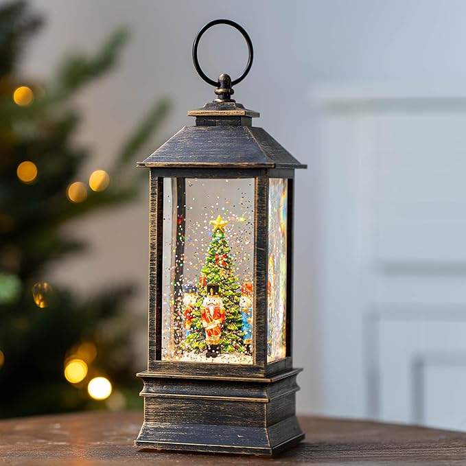 10'' Nutcracker Snow Globe, Musical Christmas Water Lantern with Swirling Glittering Home Decoration and Gift, Battery Operated or USB Powered