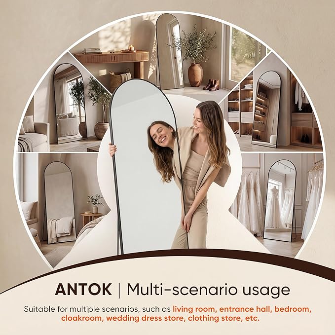 Antok Full Length Mirror, 81"x41" Floor Mirror, Arched Floor Standing Freestanding Arch Full Body Mirrors with Stand for Bedroom, Hanging Mounted for Living Room Cloakroom,Black