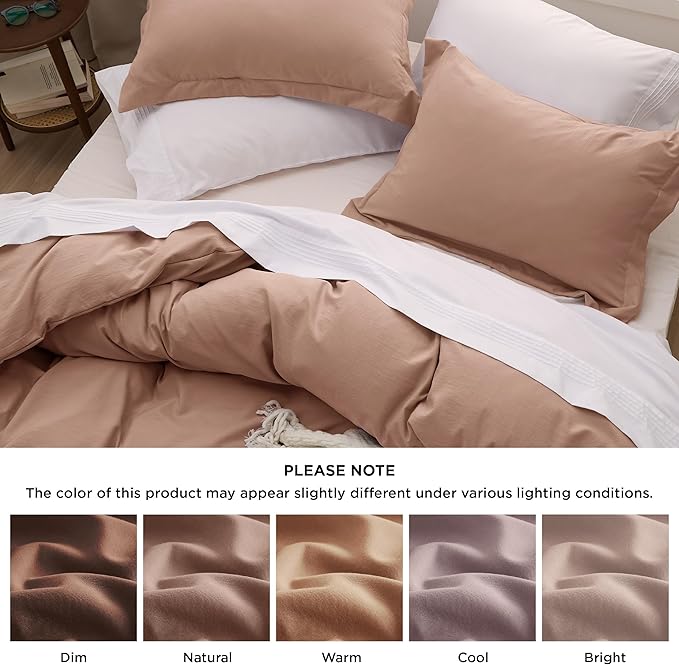 Bedsure Mocha Mousse Duvet Cover King Size - 3 Pieces Prewashed Cotton-Like Extra Soft Bedding Set, Includes 1 Duvet Cover 104x90 Inches with Zipper Closure & 2 Pillow Shams, Comforter Not Included