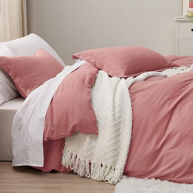 Bedsure Pink Clay Duvet Cover Full Size - 3 Pieces Prewashed Extra Soft Cotton-Like Polyester Bedding Set, Includes 1 Duvet Cover 80x90 Inches with Zipper Closure & 2 Pillow Shams, No Comforter