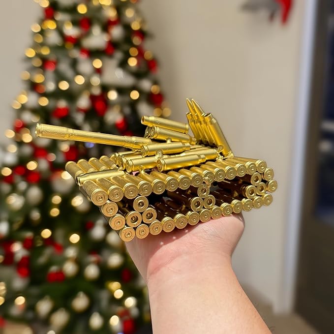 Bullet Shell Military Vehicle Sculptures - Handmade Tank, Airplane, Warship Metal Art Decor for Home, Office, Study Room for Men, Veterans (Tank Model)