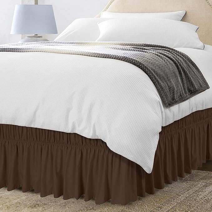 Utopia Bedding Queen Elastic Bed Ruffle - Easy Wrap Around Ruffle - Microfiber Bed Skirt with Adjustable Elastic Belt 16 Inch Tailored Drop - Hotel Quality Bedskirt, Fade Resistant (Queen, Brown)