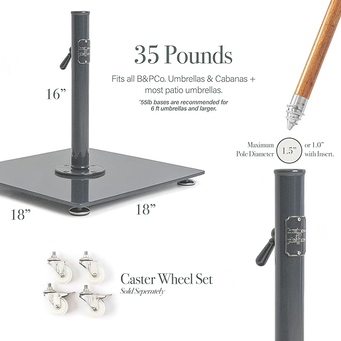 Business & Pleasure Co. Vintage Black Umbrella Base - Perfect for The Patio Table or Pool - Heavy Outdoor Square Metal Stand - Fits Beach, Market, & Patio Umbrellas - 35 lbs