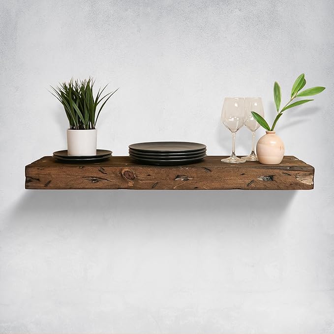 Urbandi Rustic Distressed Floating Shelves, Set of 2, Handmade Out of Pine Wood, 3 Inch Thick, Made in USA (Jacobean, 48Lx3Hx8D)