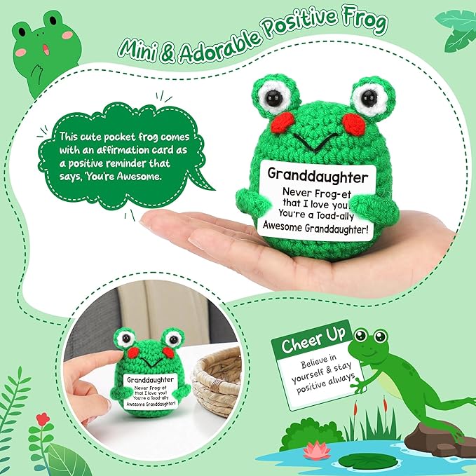 LEJIAJINW Gifts for Her Christmas Birthday, from Grandma Grandpa to My Christmas, Funny Encouragement Affirmation Positive Gift for Her, Handmade Crochet Frog Stocking Stuffer Valentine