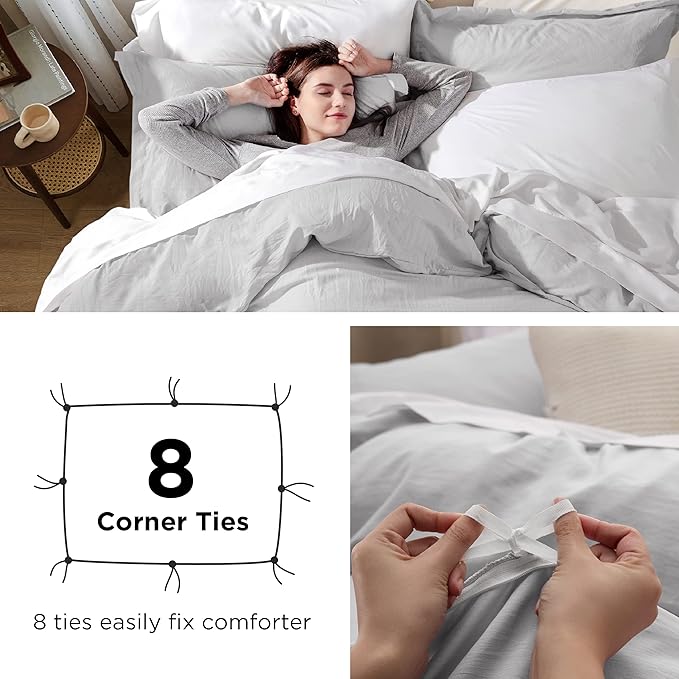 Bedsure Light Grey Oversized King Duvet Cover - 3 Pieces Prewashed Cotton-Like Polyester Extra Soft Bedding Set, Includes 1 Duvet Cover 120x98 Inches with Zipper Closure & 2 Pillow Shams, No Comforter