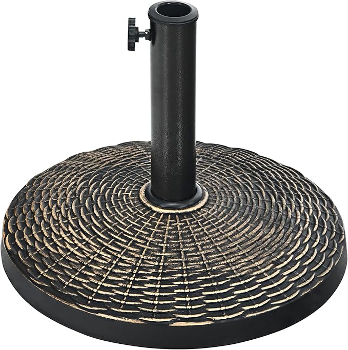 Giantex 22 lbs Patio Umbrella Base, 18 Inch Round Outdoor Umbrella Stand for 1.5'' or 1.9'' Diameter Pole, Heavy Duty Market Umbrella Holder for Garden Beach Yard Poolside Lawn, Bronze