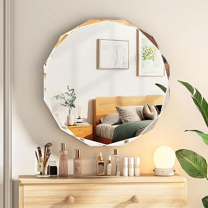 Bathroom Mirrors for Over Sink, Round Frameless Mirrors for Wall, 20x20 Inch Beveled Bathroom Mirror, Bathroom Vanity Circle Mirror for Bedroom Living Room Entryway Home Decor
