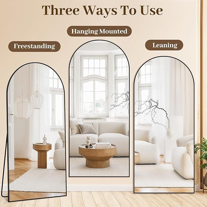 Suidia Arched Full Length Mirror, 78"x38" Floor Mirror Freestanding, Floor Standing Full Body Mirror with Stand for Bedroom, Hanging Leaning Mounted for Living Room Cloakroom, Black