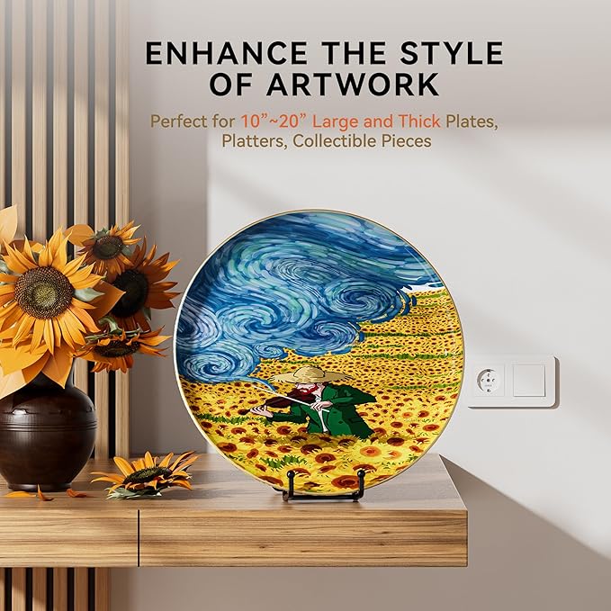 10 Inch Large Plate Stands for Display - Metal Plate Holder Display Stand + Small Easels Picture Stand for Book, Platter, Plaque, Photo Frame, Tabletop Art (2 Pack)