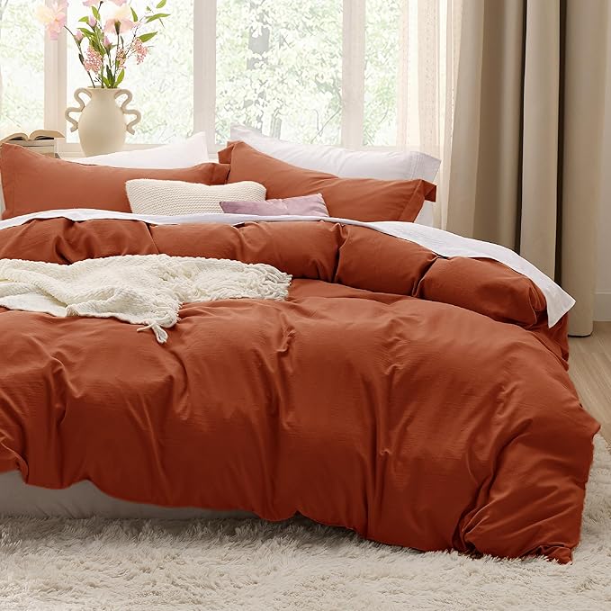 Bedsure Terracotta Duvet Cover Full Size - 3 Pieces Prewashed Extra Soft Cotton-Like Polyester Bedding Set, Includes 1 Duvet Cover 80x90 Inches with Zipper Closure & 2 Pillow Shams, No Comforter