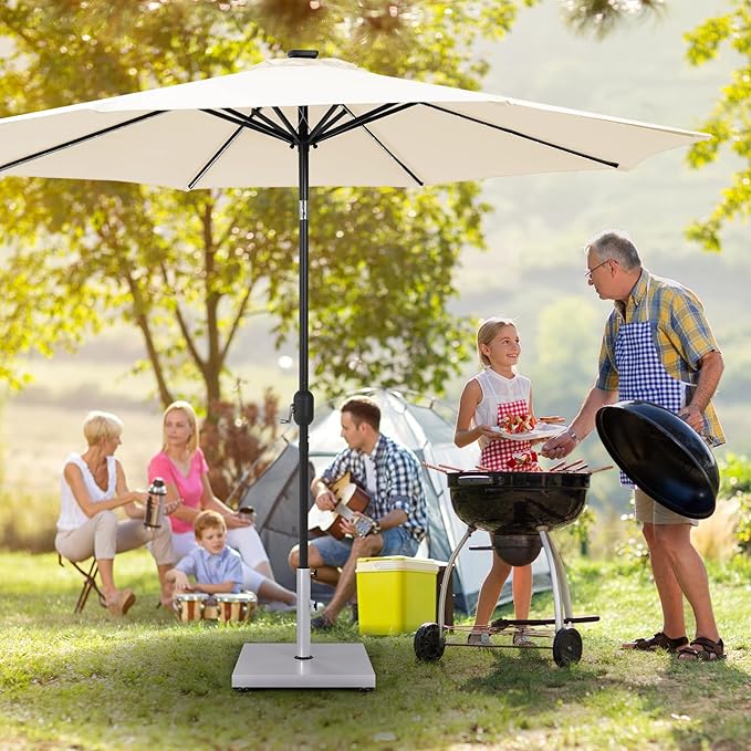 Sundale Outdoor Umbrella Base 42lbs with Stainless Steel Umbrella Tube, Heavy Duty Square Metal Built-in Cement Umbrella Stand, White