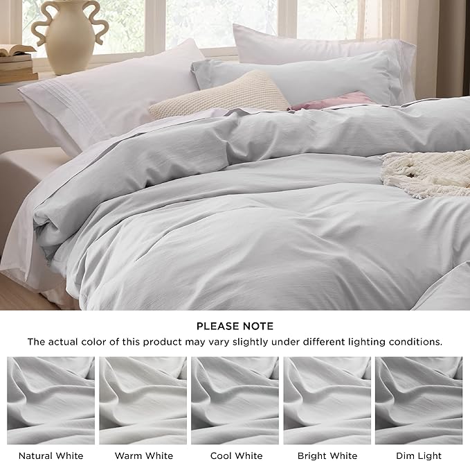 Bedsure Light Grey Oversized King Duvet Cover - 3 Pieces Prewashed Cotton-Like Polyester Extra Soft Bedding Set, Includes 1 Duvet Cover 120x98 Inches with Zipper Closure & 2 Pillow Shams, No Comforter