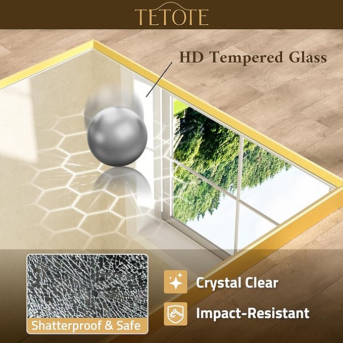 TETOTE Brushed Gold Mirror Beveled Frame 60" x 30" Large Brass Gold Rectangle Bathroom Vanity Wall Mirror for Over Sink, Modern Farmhouse, Tempered Glass, Shatterproof, Stronger Frame