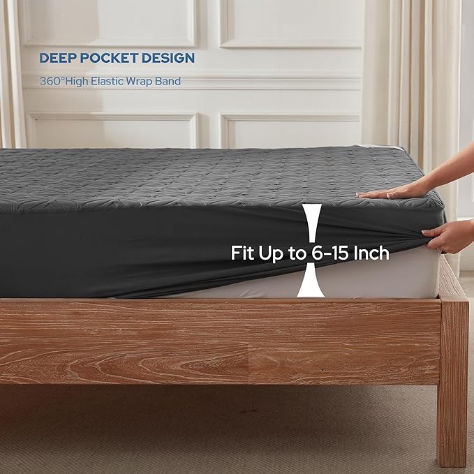 BEDLORE Waterproof Mattress Protector, Twin Size Mattress Pad with Deep Pocket 6"-15" Depth, Soft Breathable Dirt-Proof Single Bed Mattress Cover for Bedroom, Dorm Room (Gray)