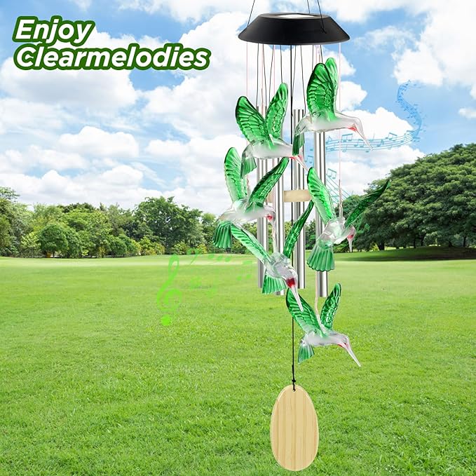 Hummingbird Decorative Mobiles Gifts, Solar Hummingbird Wind Chimes, Gifts for Mom, Women, Grandma, Garden Courtyard Lawn Decor, Gift for Christmas and New Year