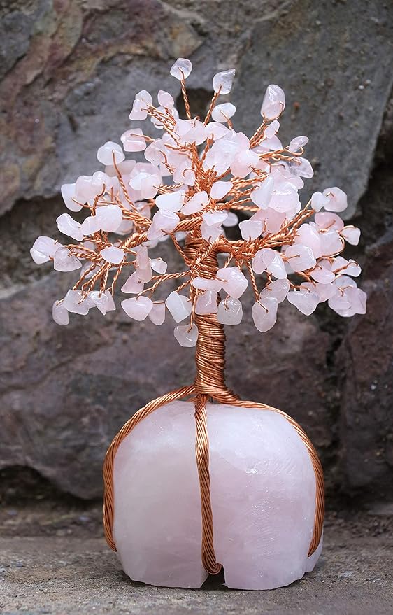 Rose Quartz Crystal Tree with Rose Quartz Stone Base Tree of Life Decor for Bedroom, Birthday Gifts for Women, Sister Gift, Birthday Gifts for Mom, Cute Home Decor Pink Housewarming Present