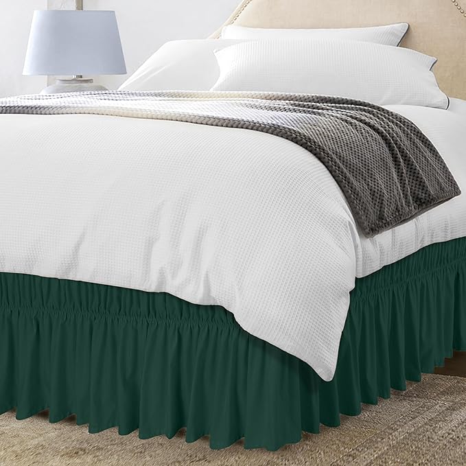 Utopia Bedding King Elastic Bed Ruffle - Easy Wrap Around Ruffle - Microfiber Bed Skirt with Adjustable Elastic Belt 16 Inch Tailored Drop - Hotel Quality Bedskirt, Fade Resistant (King, Emerald)