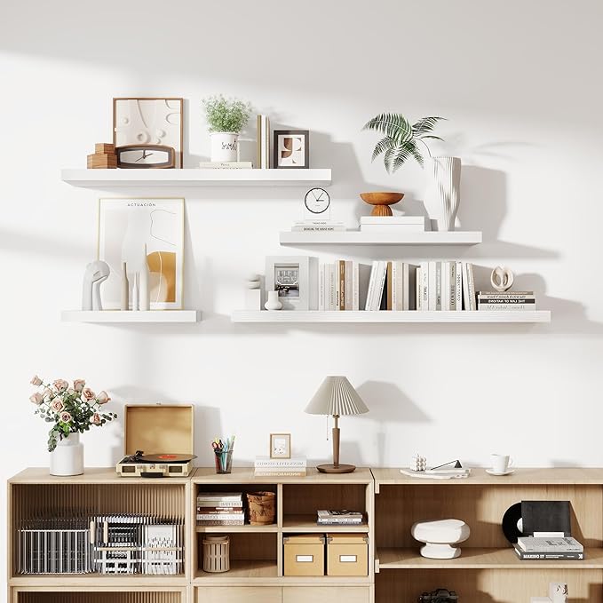48 Inch Floating Shelves, 12 Inch Deep Floating Shelves for Wall, Floating Shelf with Invisible Brackets, Deep Wall Shelves for Bathroom, Bedroom, Living Room, 1 Pack, White