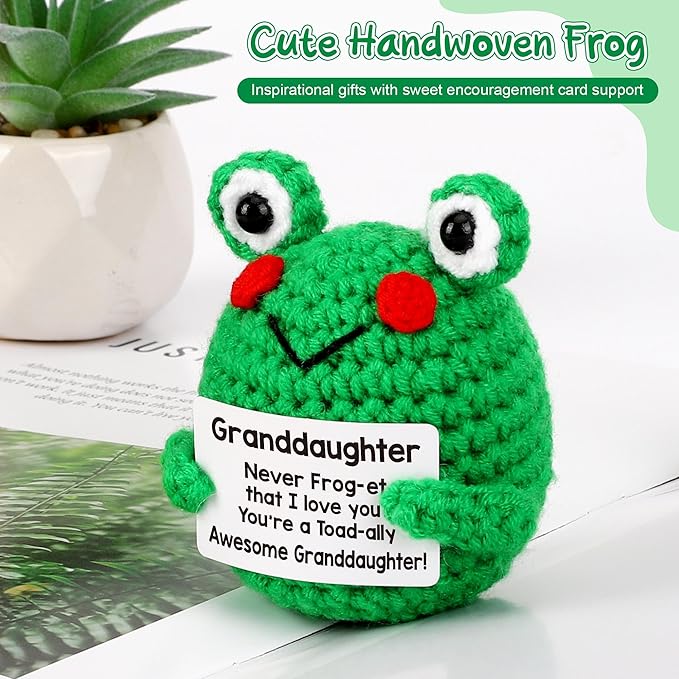 LEJIAJINW Gifts for Her Christmas Birthday, from Grandma Grandpa to My Christmas, Funny Encouragement Affirmation Positive Gift for Her, Handmade Crochet Frog Stocking Stuffer Valentine