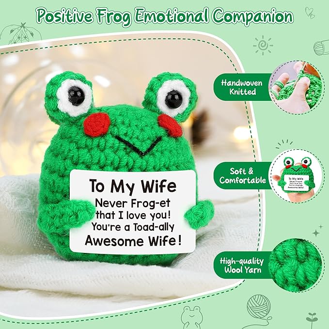 LEJIAJINW Wife Gifts, Wife Christmas Birthday Gift from Husband, Funny Christmas Stocking Stuffer for Her, Romantic I Love You Wifey Girlfriend Honey Cute Mini Handmade Crocher Frog