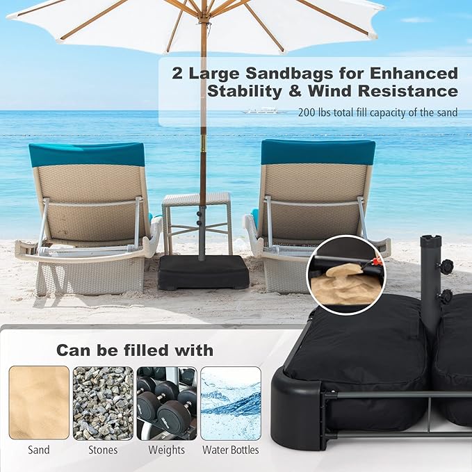 Giantex 200lbs Filled Umbrella Base with 2 Sandbags, Adjustable Knobs, All-Weather Cover, Fit for Poles up to 1.9", Large Outdoor Umbrella Stand Holder for Market Poolside Patio Table Umbrella