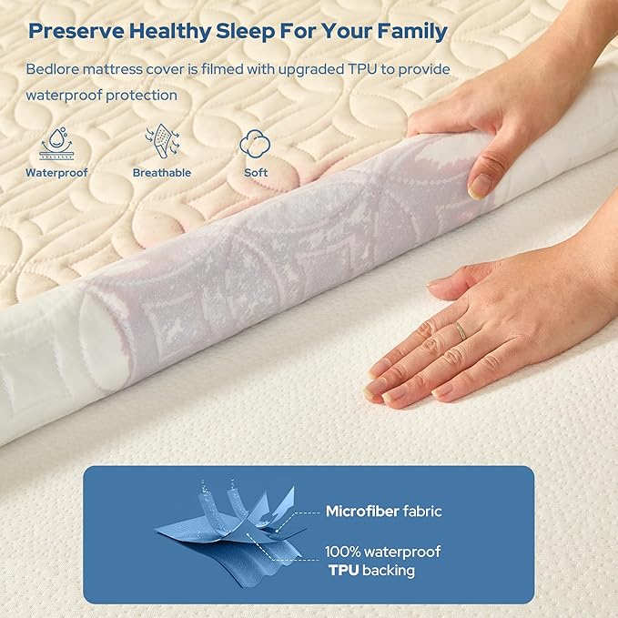 BEDLORE Waterproof Mattress Protector, Full Size Mattress Pad with Deep Pocket 6"-15" Depth, Soft Breathable Double Bed Mattress Cover for Bedroom, College Dorm, Hotel (Beige)