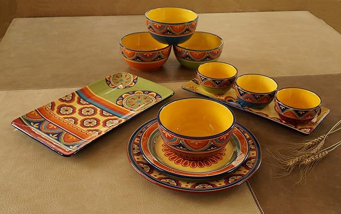 Bico Tunisian Salad Plates Set of 4, 8.75 Inch Ceramic Dessert Plates for Salad, Appetizer, Side Dishes, Microwave and Dishwasher Safe, Gift for Housewarming and Thanksgiving