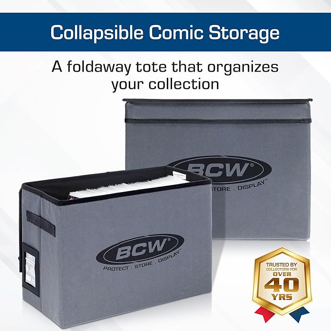 BCW Comic Book Storage Box - 4 Pack | Foldable Comic Book Case | Each fits 125-150 Sleeved and Boarded Comics | Storage For Silver, Bronze, and Current Comics