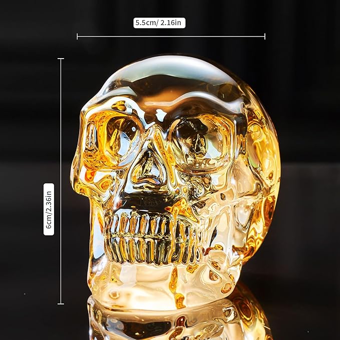 Crystal Halloween Skull Skeleton Decor, Gold Glass Skull Gifts for Men Home Decorations with Gift Box, Art Glass Day of The Dead Skull Halloween Paperweights Collectibles (Gold)