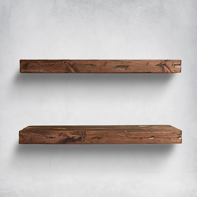 Urbandi Rustic Distressed Floating Shelves, Set of 2, Handmade Out of Pine Wood, 3 Inch Thick, Made in USA (Provincial, 24Lx3Hx8D)