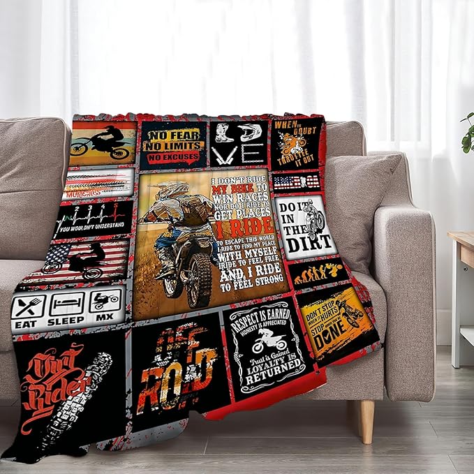 Motorcycle Blanket for Boys Girls Women Men Dirt Bike Gifts Motorcycle Throw Blanket Plush Cozy Flannel Fleece Ultra Soft Fuzzy Blankets 80"X60"