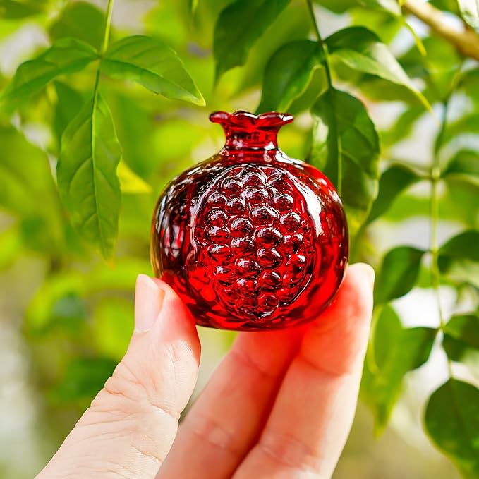 Red Crystal Pomegranate Figurine Glass Pomegranate Artificial Fruit Paperweight for Home Office Tabletop Decor