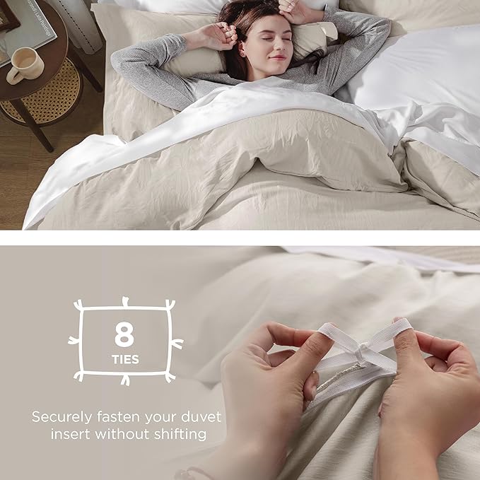 Bedsure Oversized King Duvet Cover - 3 Pieces Prewashed Cotton-Like Polyester Extra Soft Bedding Set, Includes 1 Duvet Cover 120x98 Inches with Zipper Closure & 2 Pillow Shams, Linen, No Comforter