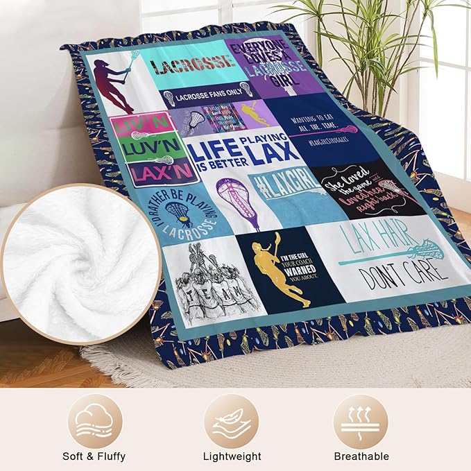 Lacrosse Throw Blanket for Women Girls, Lacrosse Sport Fleece Blankets Lightweight Fuzzy Cozy Plush Flannel Fleece Decor for Bed Sofa 60"x80"