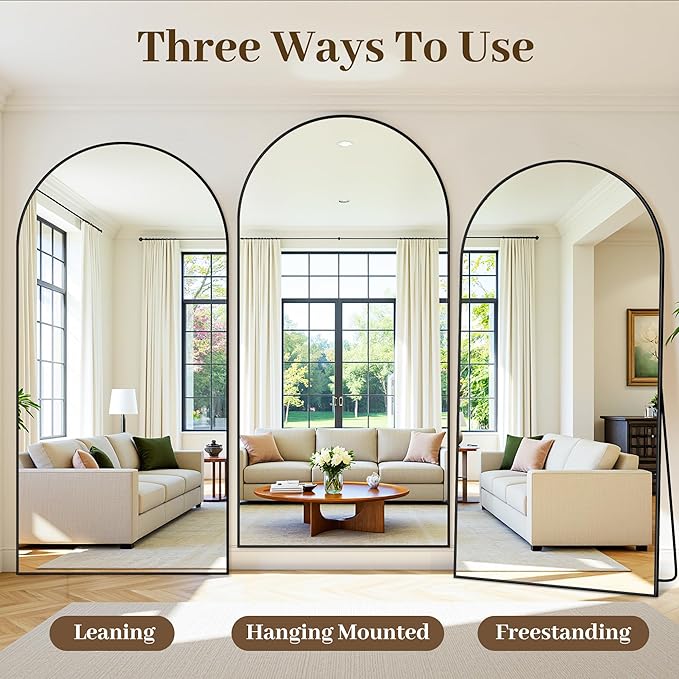 Suidia Arched Full Length Mirror, 90"x46" Floor Mirror Freestanding, Floor Standing Full Body Mirror with Stand for Bedroom, Hanging Leaning Mounted for Living Room Cloakroom, Black