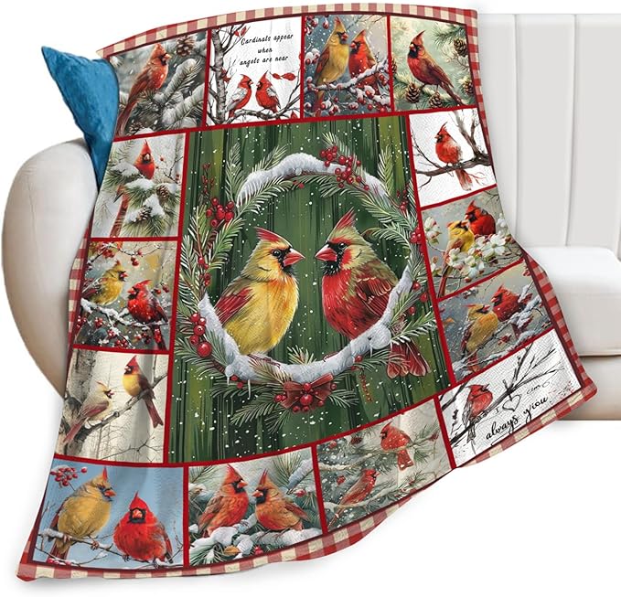 Bird Blanket for Boys Girls Christmas Red Birds Gifts Throw Blanket Cozy Plush Flannel Fleece Blankets for Bed Sofa Decor 60"x80"