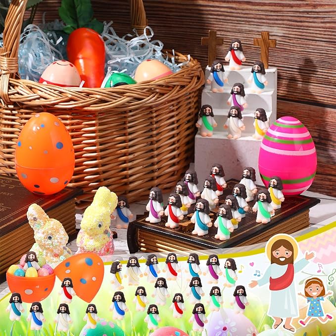 Bememo 100 Pcs Jesus Toys Original Design Mini Rubber Little Jesus Figurine to Hide and Seek Religious Party Favors Sunday School Craft Baptism Gifts for Easter Egg Stuffers(Multicolor)
