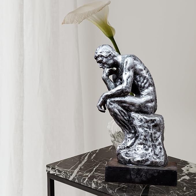 Thinking Man Statue, 9.5'' Famous Bronze Sculpture by Rodin, Nude Art Craft for Home Decor or Gift