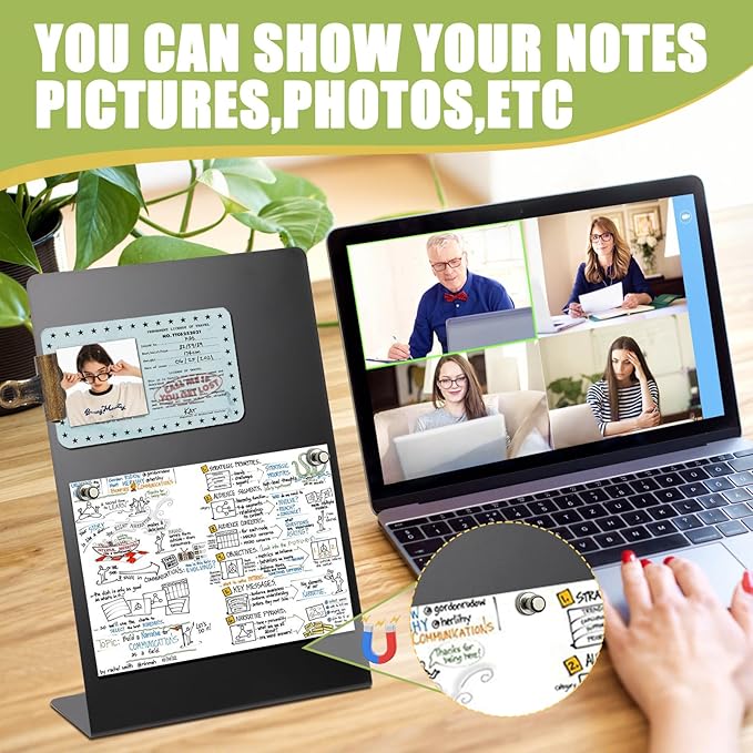 Magnetic Display Board - Desktop Metal Memo Board for Notes & Photos, 11x9.8 Inch Small Black Magnetic Bulletin Board, Includes Clips for Office, Room Decor (11 * 12.6inch, Count, 4)