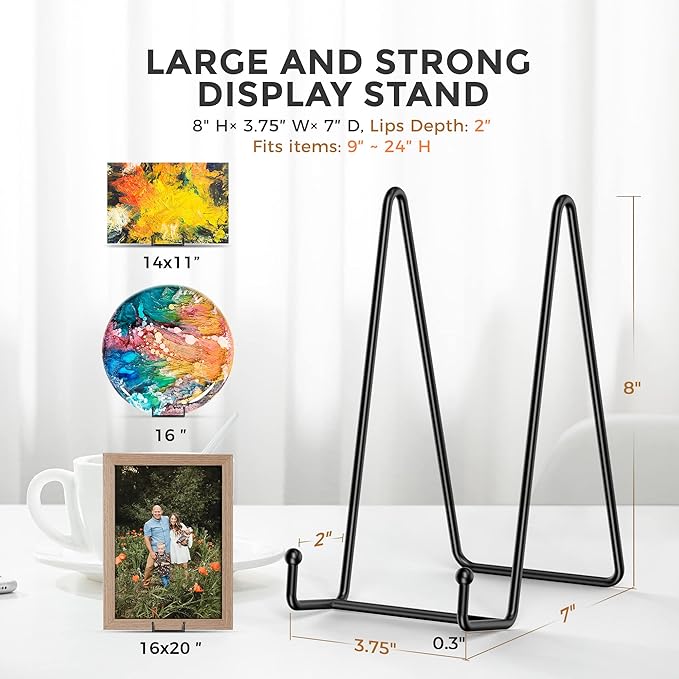 TR-LIFE 3 Pack 8 Inch Large Plate Stands for Display - Plate Holder Display Stand + Metal Frame Holder Stand for Picture, Book, Decorative Plate, Platter, Photo Easel