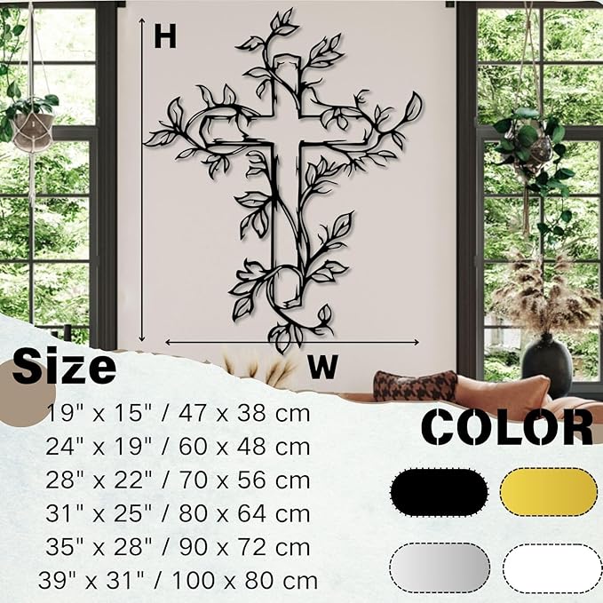 Hotuijxca Cross Metal Wall Art, Tree of Life Crosses Metal Wall Decor, Christianity Wall Art for Living Room, Bedroom(Black,28" x 22" / 70 x 56 cm)