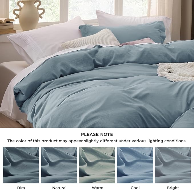 Bedsure Mineral Blue Duvet Cover Twin/Twin XL Size - 2 Pieces Prewashed Cotton-Like Extra Soft Bedding Set, Includes 1 Twin Duvet Cover 68x90 Inches with Zipper Closure & 1 Pillow Sham, No Comforter